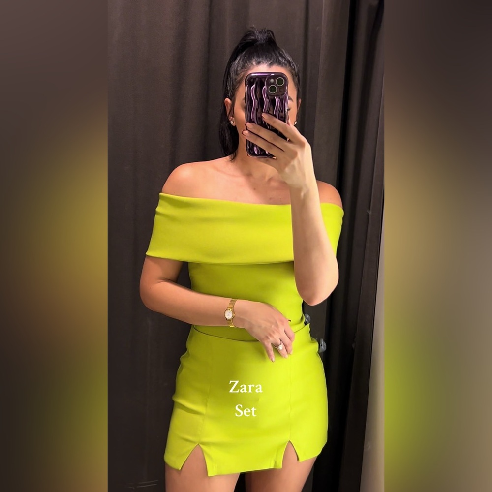 Zara Olive Green Off-Shoulder Skirt Set - Picture 4 of 11